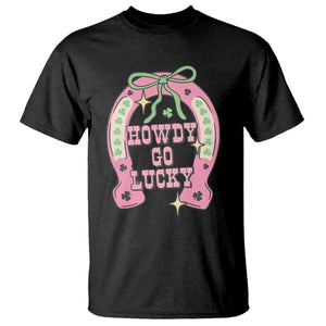 Funny St Patrick's Day Cowgirl Coquette T Shirt Howdy Go Lucky Pink Horseshoe TS11 Black Print Your Wear