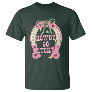 Funny St Patrick's Day Cowgirl Coquette T Shirt Howdy Go Lucky Pink Horseshoe TS11 Dark Forest Green Print Your Wear
