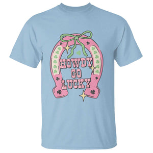 Funny St Patrick's Day Cowgirl Coquette T Shirt Howdy Go Lucky Pink Horseshoe TS11 Light Blue Print Your Wear