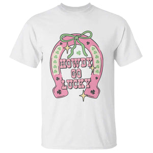 Funny St Patrick's Day Cowgirl Coquette T Shirt Howdy Go Lucky Pink Horseshoe TS11 White Print Your Wear