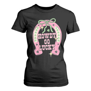 Funny St Patrick's Day Cowgirl Coquette T Shirt For Women Howdy Go Lucky Pink Horseshoe TS11 Black Print Your Wear