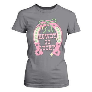 Funny St Patrick's Day Cowgirl Coquette T Shirt For Women Howdy Go Lucky Pink Horseshoe TS11 Charcoal Print Your Wear