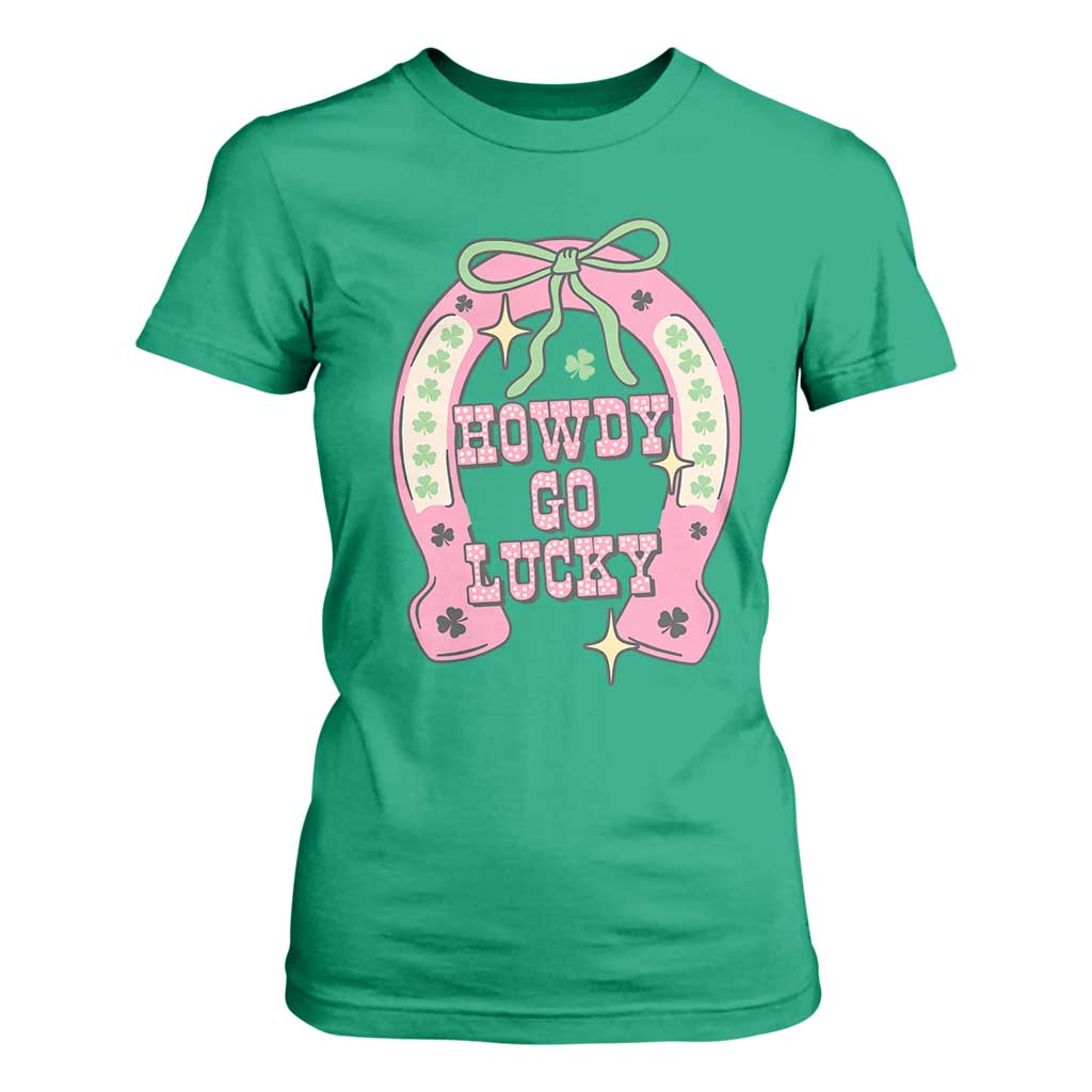 Funny St Patrick's Day Cowgirl Coquette T Shirt For Women Howdy Go Lucky Pink Horseshoe TS11 Irish Green Print Your Wear