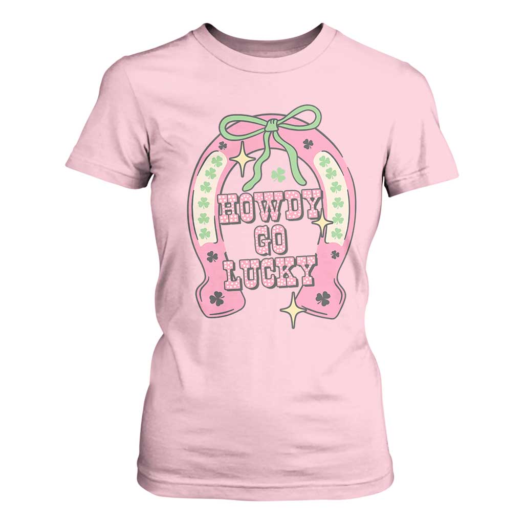 Funny St Patrick's Day Cowgirl Coquette T Shirt For Women Howdy Go Lucky Pink Horseshoe TS11 Light Pink Print Your Wear