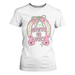 Funny St Patrick's Day Cowgirl Coquette T Shirt For Women Howdy Go Lucky Pink Horseshoe TS11 White Print Your Wear
