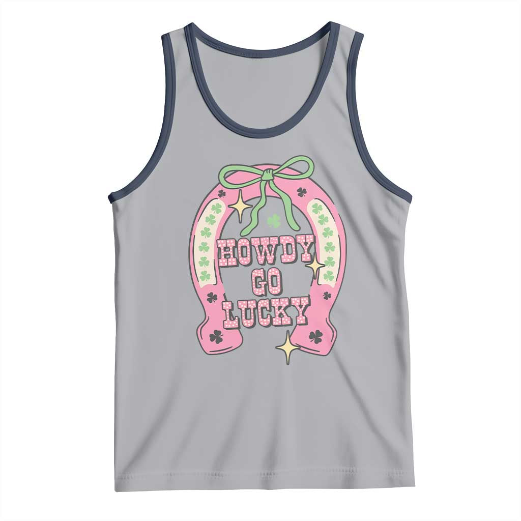 Funny St Patrick's Day Cowgirl Coquette Tank Top Howdy Go Lucky Pink Horseshoe TS11 Athletic Heather Navy Print Your Wear