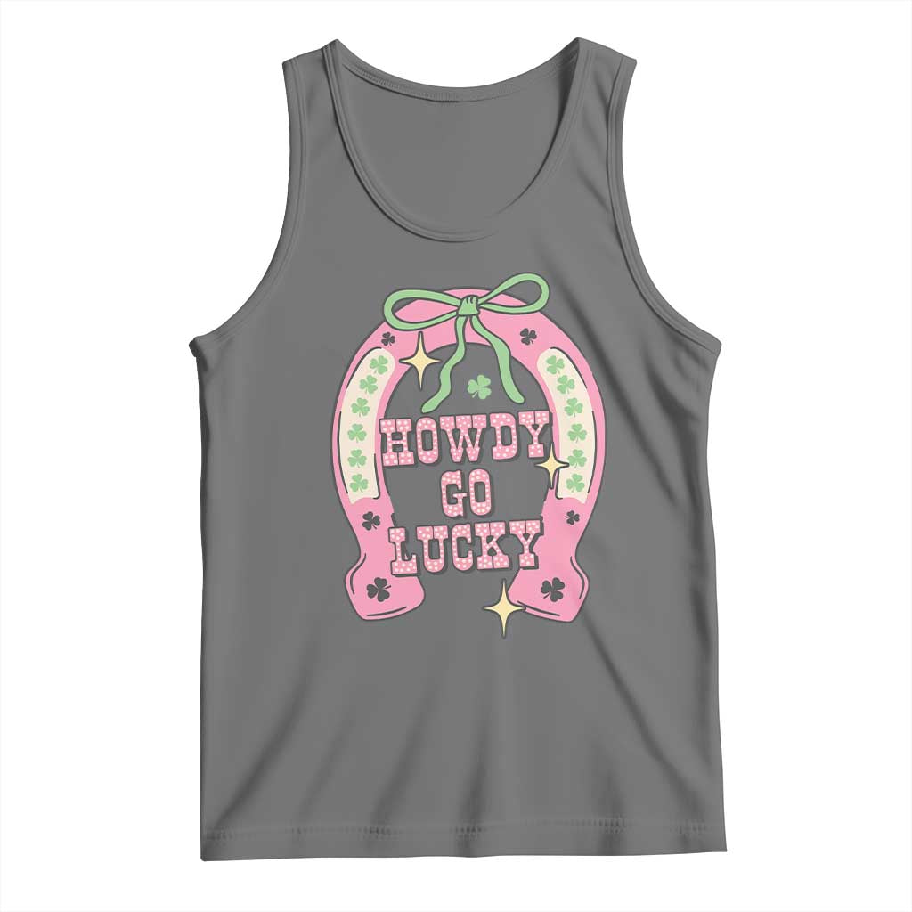 Funny St Patrick's Day Cowgirl Coquette Tank Top Howdy Go Lucky Pink Horseshoe TS11 Black Heather Print Your Wear