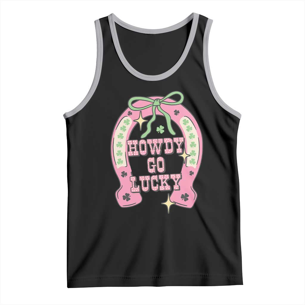 Funny St Patrick's Day Cowgirl Coquette Tank Top Howdy Go Lucky Pink Horseshoe TS11 Black Athletic Heather Print Your Wear