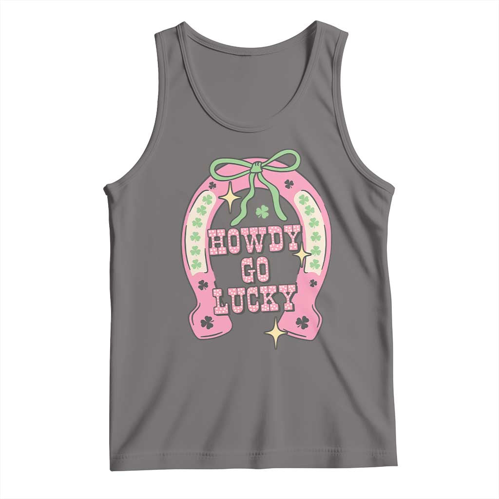 Funny St Patrick's Day Cowgirl Coquette Tank Top Howdy Go Lucky Pink Horseshoe TS11 Deep Heather Print Your Wear