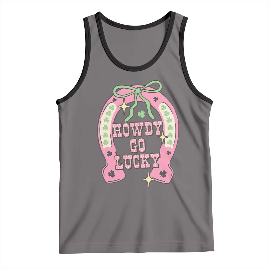 Funny St Patrick's Day Cowgirl Coquette Tank Top Howdy Go Lucky Pink Horseshoe TS11 Deep Heather Black Print Your Wear