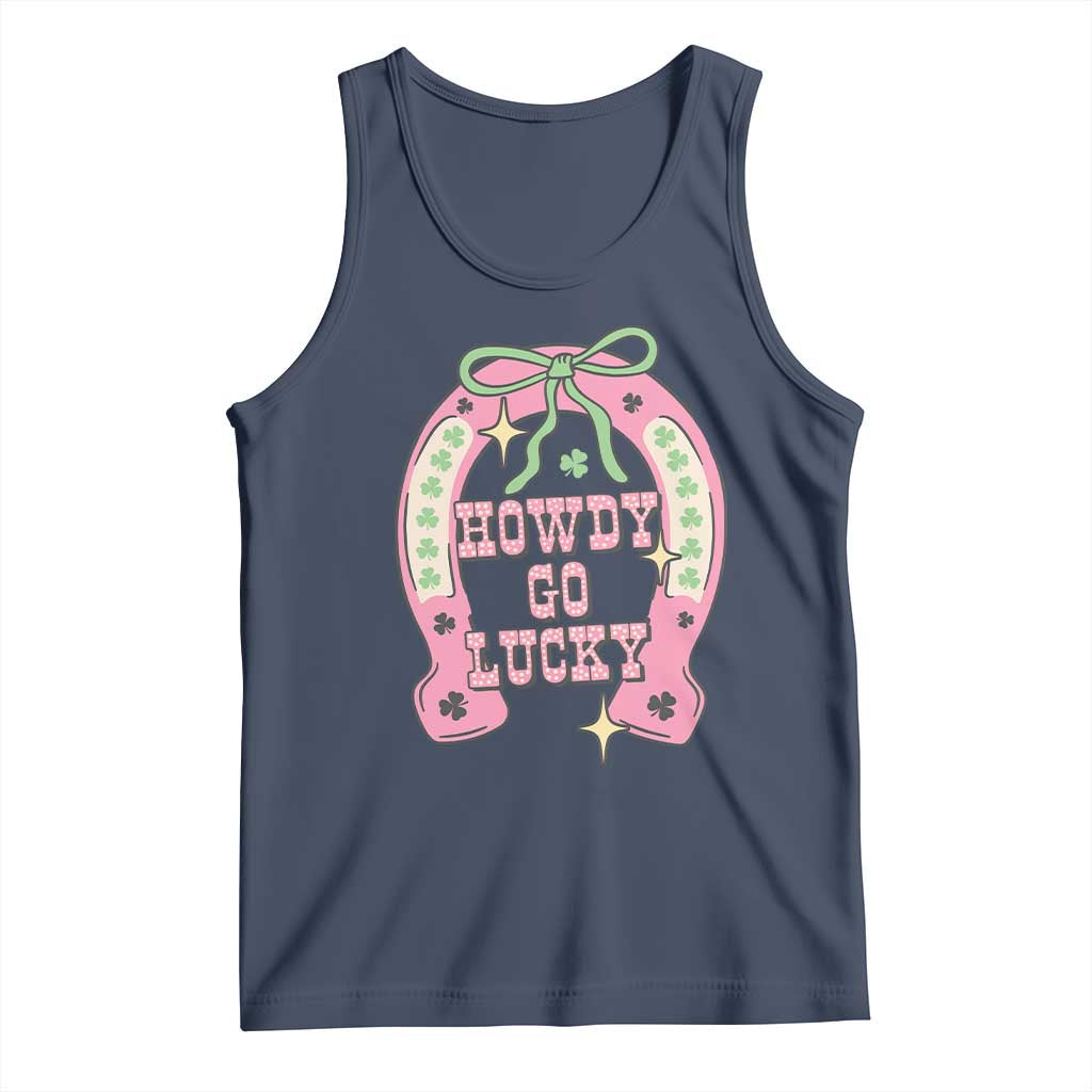 Funny St Patrick's Day Cowgirl Coquette Tank Top Howdy Go Lucky Pink Horseshoe TS11 Navy Print Your Wear