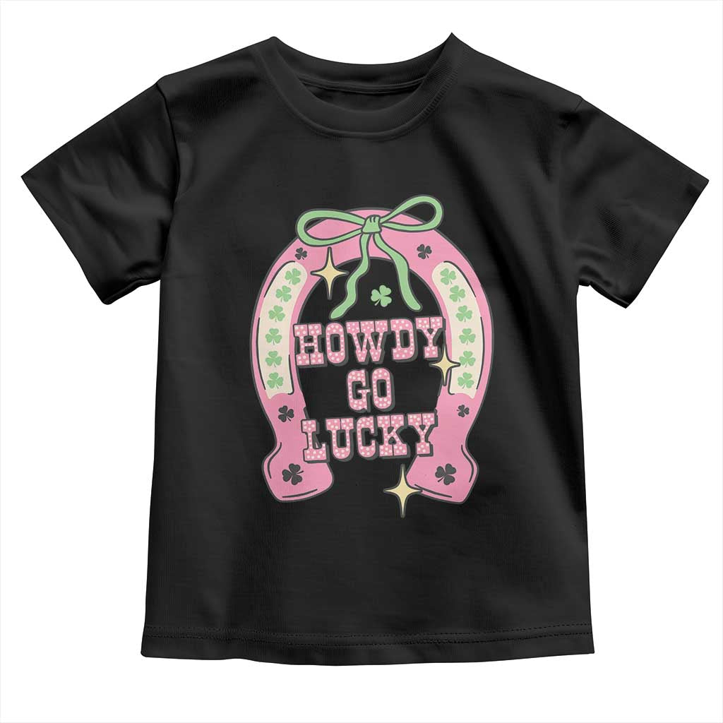 Funny St Patrick's Day Cowgirl Coquette Toddler T Shirt Howdy Go Lucky Pink Horseshoe TS11 Black Print Your Wear