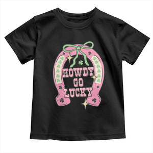 Funny St Patrick's Day Cowgirl Coquette Toddler T Shirt Howdy Go Lucky Pink Horseshoe TS11 Black Print Your Wear