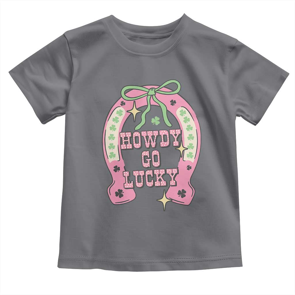 Funny St Patrick's Day Cowgirl Coquette Toddler T Shirt Howdy Go Lucky Pink Horseshoe TS11 Charcoal Print Your Wear