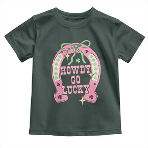 Funny St Patrick's Day Cowgirl Coquette Toddler T Shirt Howdy Go Lucky Pink Horseshoe TS11 Dark Forest Green Print Your Wear