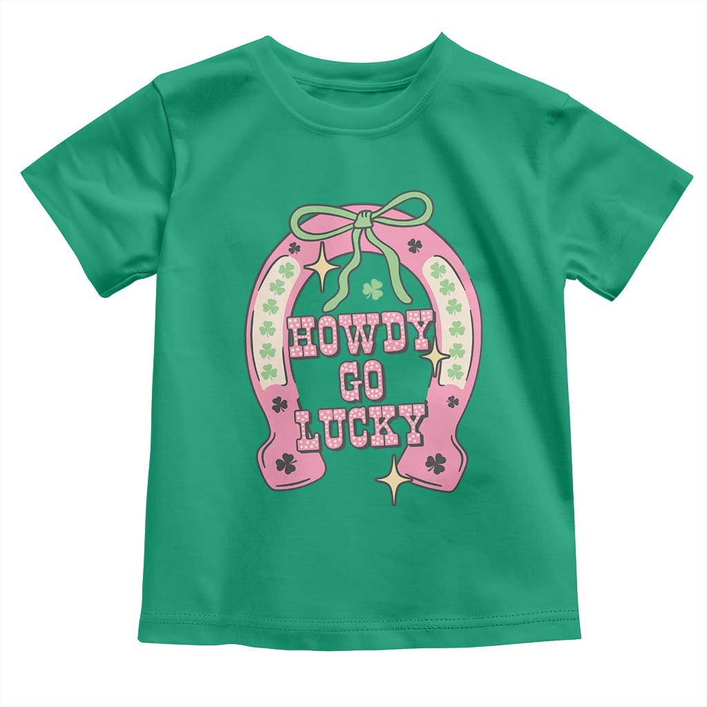 Funny St Patrick's Day Cowgirl Coquette Toddler T Shirt Howdy Go Lucky Pink Horseshoe TS11 Irish Green Print Your Wear