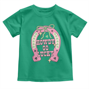 Funny St Patrick's Day Cowgirl Coquette Toddler T Shirt Howdy Go Lucky Pink Horseshoe TS11 Irish Green Print Your Wear