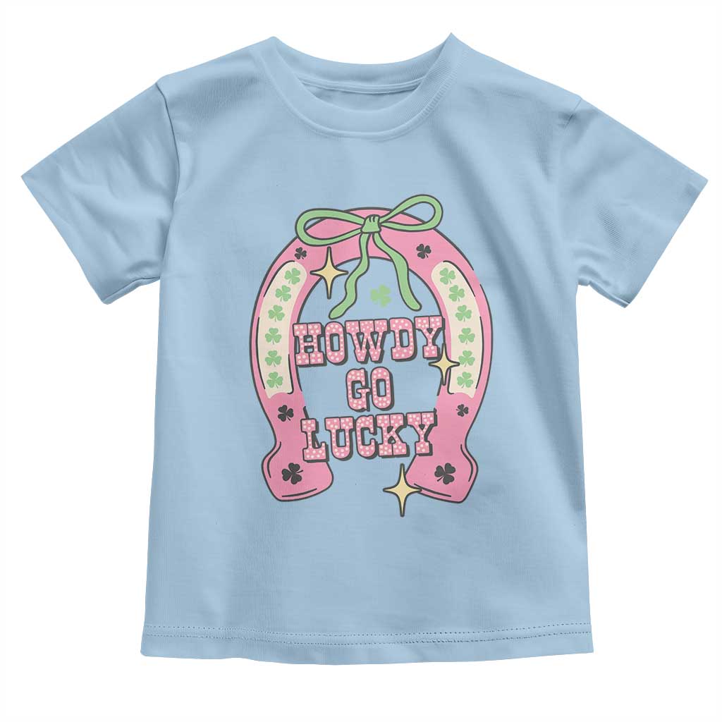 Funny St Patrick's Day Cowgirl Coquette Toddler T Shirt Howdy Go Lucky Pink Horseshoe TS11 Light Blue Print Your Wear