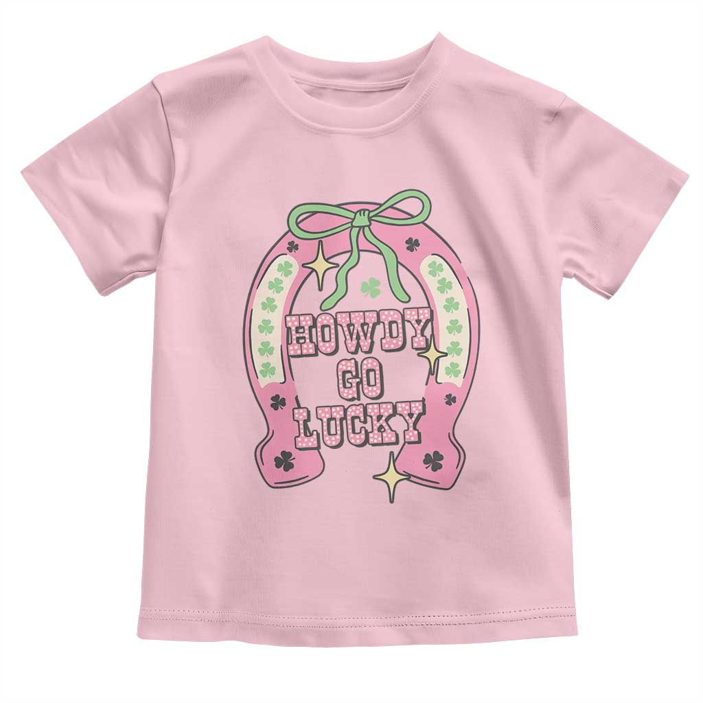 Funny St Patrick's Day Cowgirl Coquette Toddler T Shirt Howdy Go Lucky Pink Horseshoe TS11 Light Pink Print Your Wear