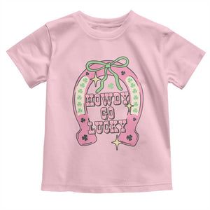 Funny St Patrick's Day Cowgirl Coquette Toddler T Shirt Howdy Go Lucky Pink Horseshoe TS11 Light Pink Print Your Wear