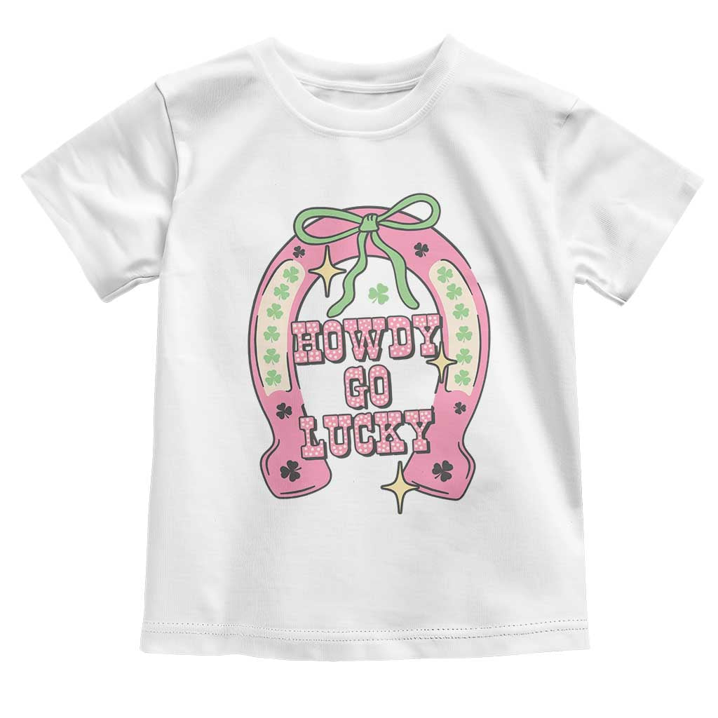 Funny St Patrick's Day Cowgirl Coquette Toddler T Shirt Howdy Go Lucky Pink Horseshoe TS11 White Print Your Wear