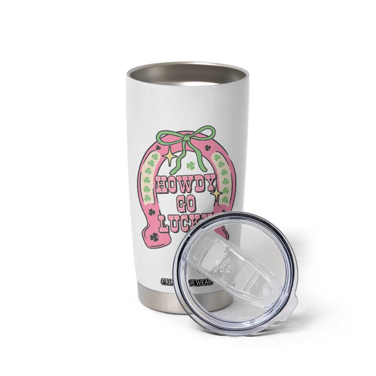 Funny St Patrick's Day Cowgirl Coquette Tumbler Cup Howdy Go Lucky Pink Horseshoe TS11 Print Your Wear