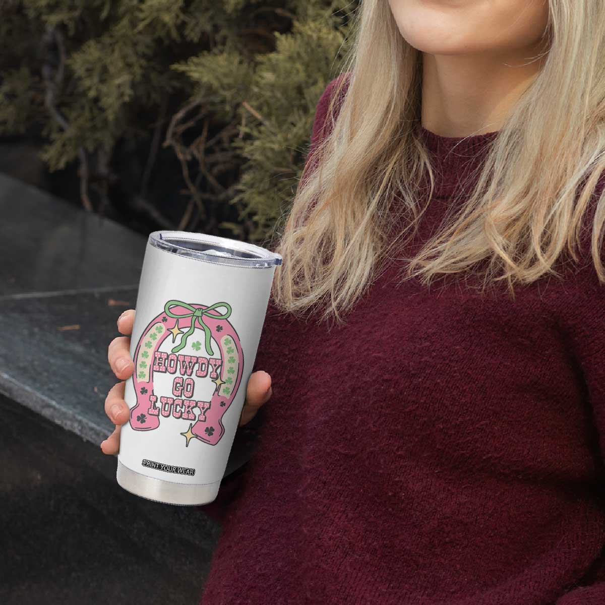 Funny St Patrick's Day Cowgirl Coquette Tumbler Cup Howdy Go Lucky Pink Horseshoe TS11 Print Your Wear