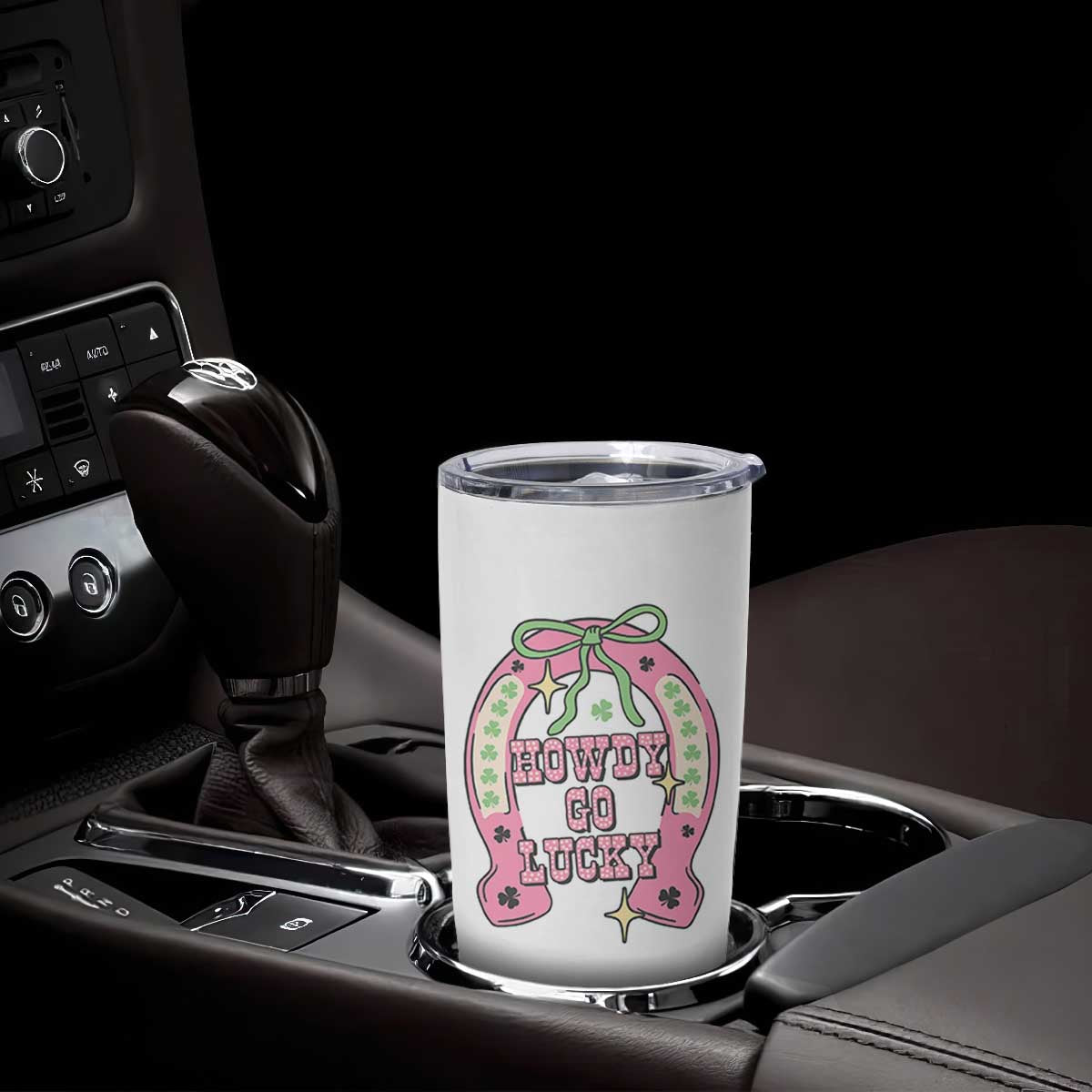 Funny St Patrick's Day Cowgirl Coquette Tumbler Cup Howdy Go Lucky Pink Horseshoe TS11 Print Your Wear