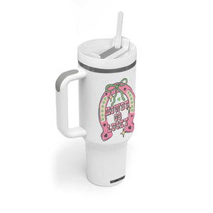 Funny St Patrick's Day Cowgirl Coquette Tumbler With Handle Howdy Go Lucky Pink Horseshoe TS11 Print Your Wear