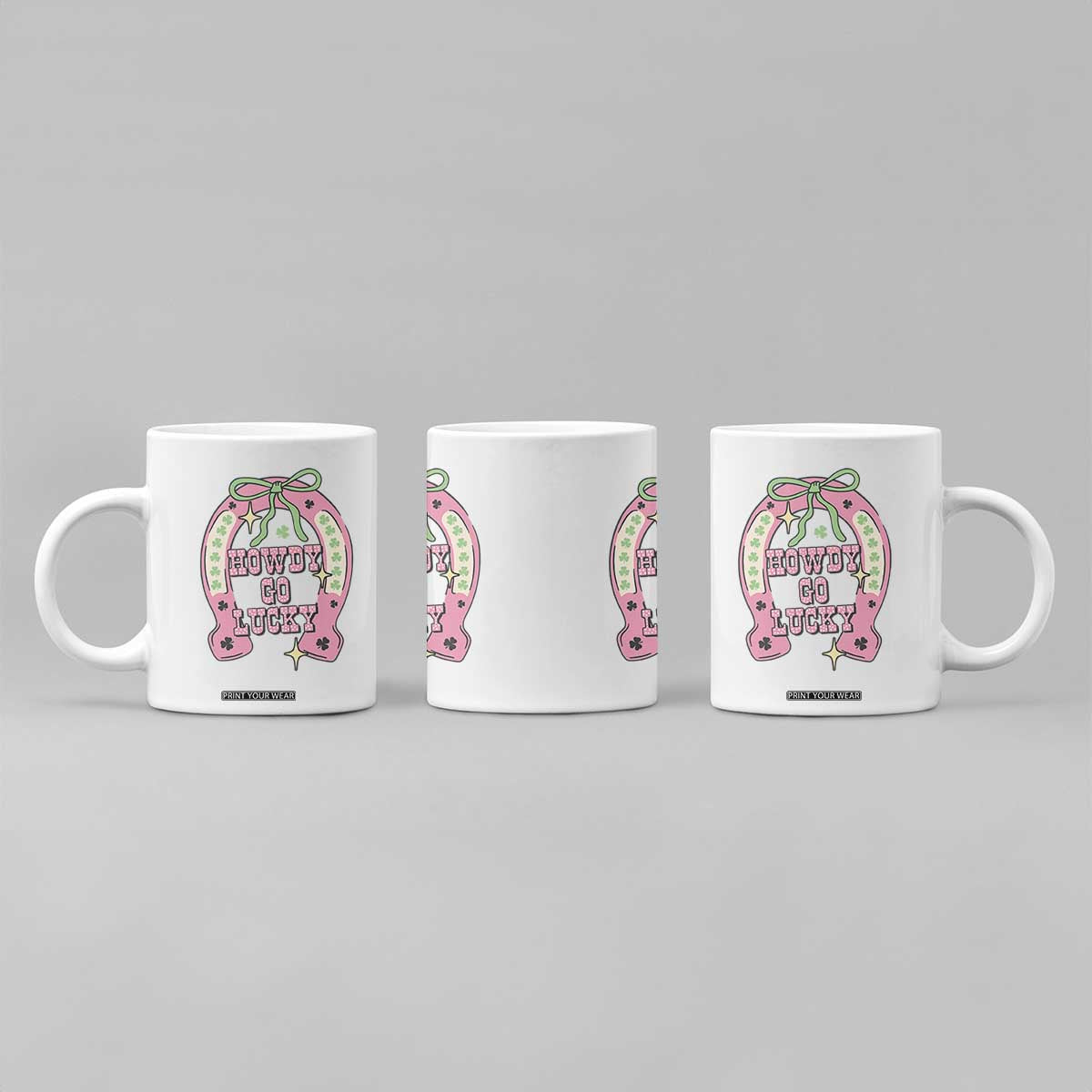 Funny St Patrick's Day Cowgirl Coquette Coffee Mug Howdy Go Lucky Pink Horseshoe TS11 Print Your Wear
