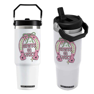 Funny St Patrick's Day Cowgirl Coquette Flip Straw Tumbler Howdy Go Lucky Pink Horseshoe TS11 One Size: 30 oz White Print Your Wear
