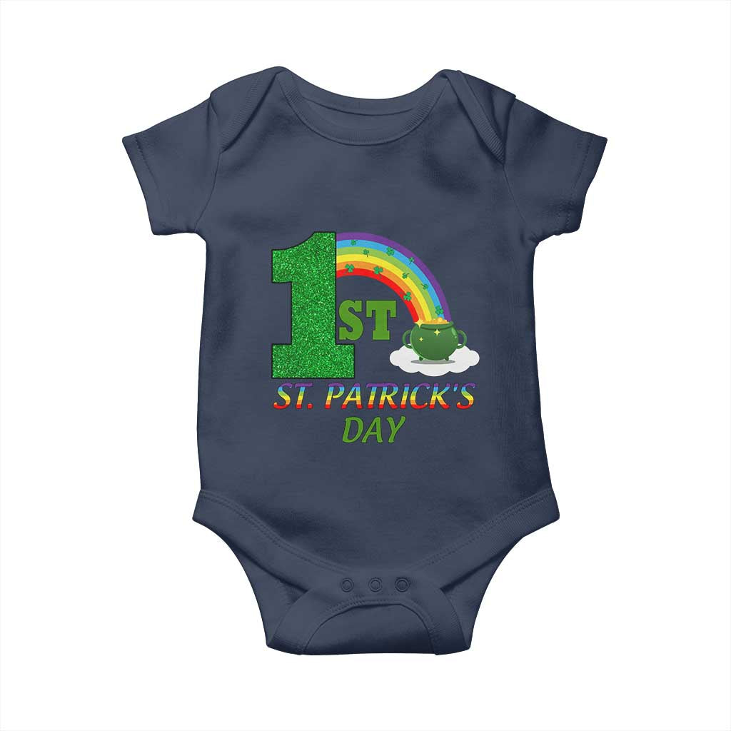 Funny First 1st St Patrick's Day Baby Onesie Shamrock Rainbow Glitter Print TS11 Navy Print Your Wear
