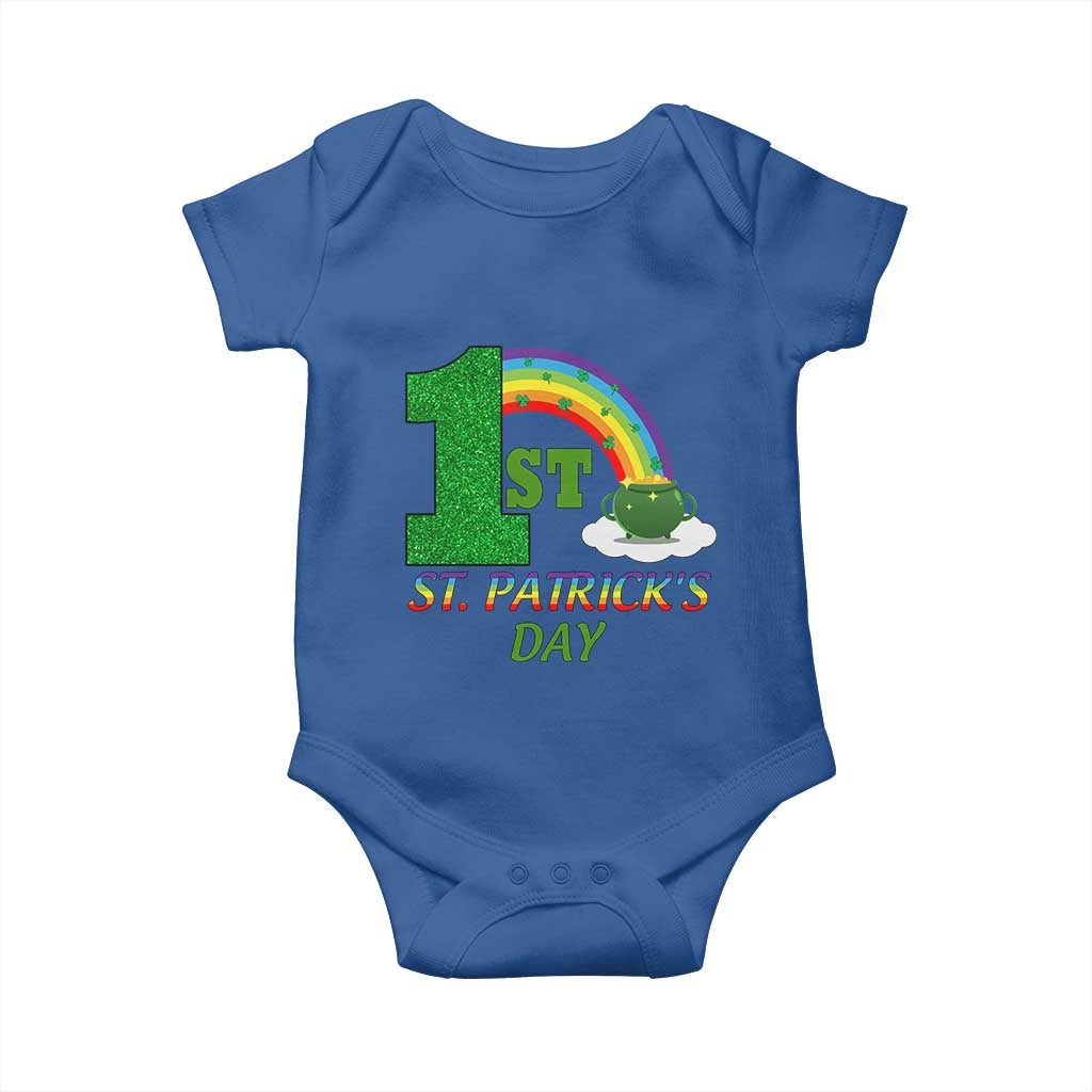 Funny First 1st St Patrick's Day Baby Onesie Shamrock Rainbow Glitter Print TS11 Royal Blue Print Your Wear