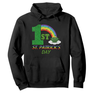 Funny First 1st St Patrick's Day Hoodie Shamrock Rainbow Glitter Print TS11 Black Print Your Wear