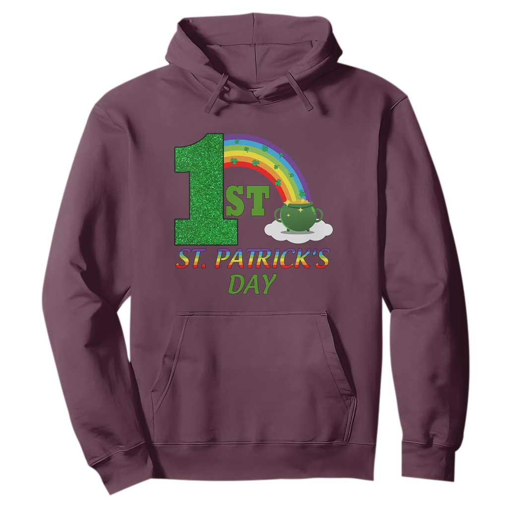 Funny First 1st St Patrick's Day Hoodie Shamrock Rainbow Glitter Print TS11 Maroon Print Your Wear
