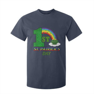 Funny First 1st St Patrick's Day T Shirt For Kid Shamrock Rainbow Glitter Print TS11 Navy Print Your Wear