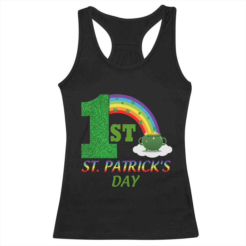 Funny First 1st St Patrick's Day Racerback Tank Top Shamrock Rainbow Glitter Print TS11 Black Print Your Wear