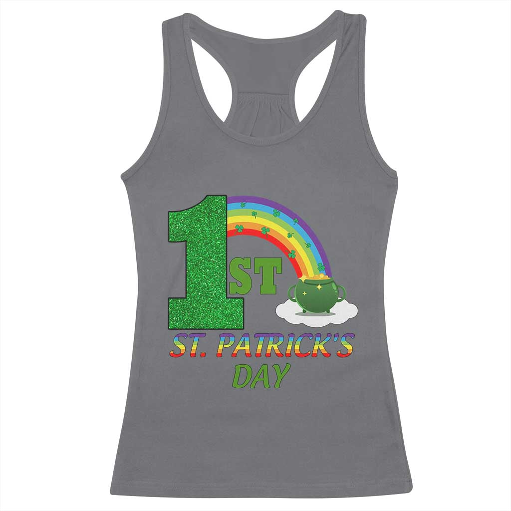 Funny First 1st St Patrick's Day Racerback Tank Top Shamrock Rainbow Glitter Print TS11 Charcoal Print Your Wear