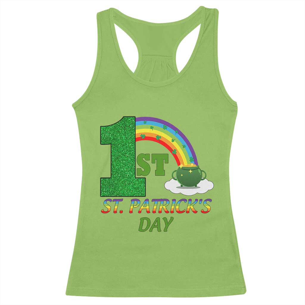 Funny First 1st St Patrick's Day Racerback Tank Top Shamrock Rainbow Glitter Print TS11 Lime Print Your Wear