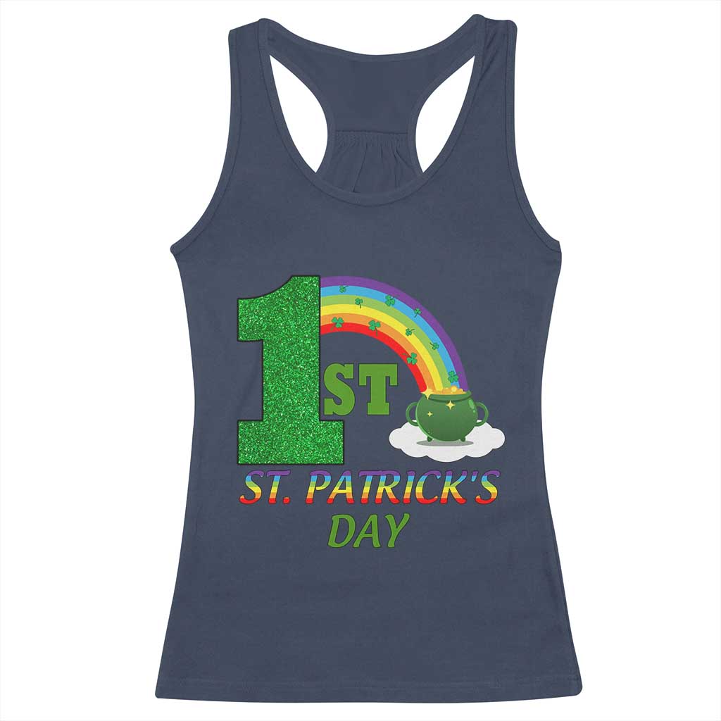 Funny First 1st St Patrick's Day Racerback Tank Top Shamrock Rainbow Glitter Print TS11 Navy Print Your Wear