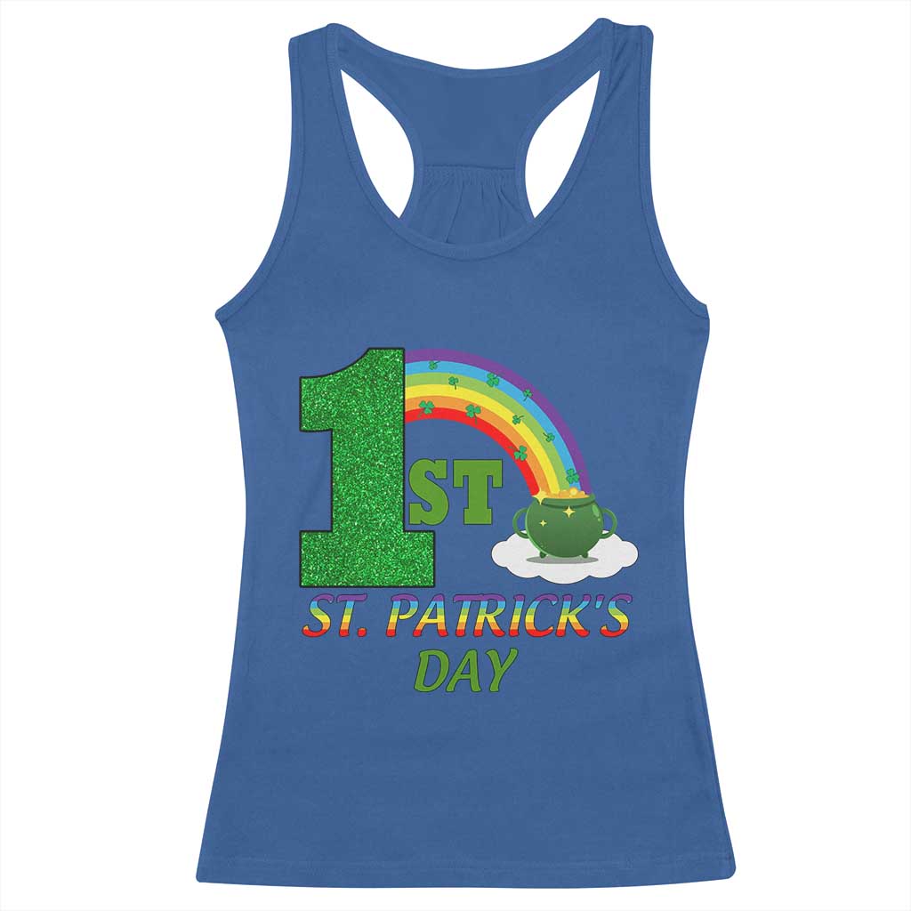 Funny First 1st St Patrick's Day Racerback Tank Top Shamrock Rainbow Glitter Print TS11 Royal Blue Print Your Wear