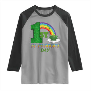 Funny First 1st St Patrick's Day Raglan Shirt Shamrock Rainbow Glitter Print TS11 Sport Gray Black Print Your Wear