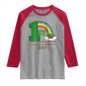 Funny First 1st St Patrick's Day Raglan Shirt Shamrock Rainbow Glitter Print TS11 Sport Gray Red Print Your Wear