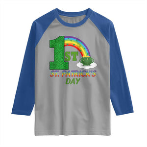 Funny First 1st St Patrick's Day Raglan Shirt Shamrock Rainbow Glitter Print TS11 Sport Gray Royal Print Your Wear
