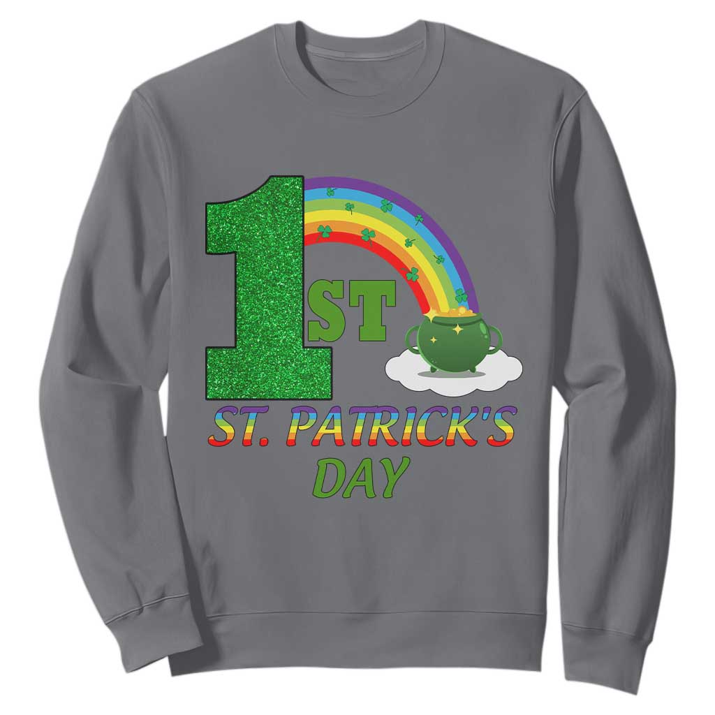 Funny First 1st St Patrick's Day Sweatshirt Shamrock Rainbow Glitter Print TS11 Charcoal Print Your Wear