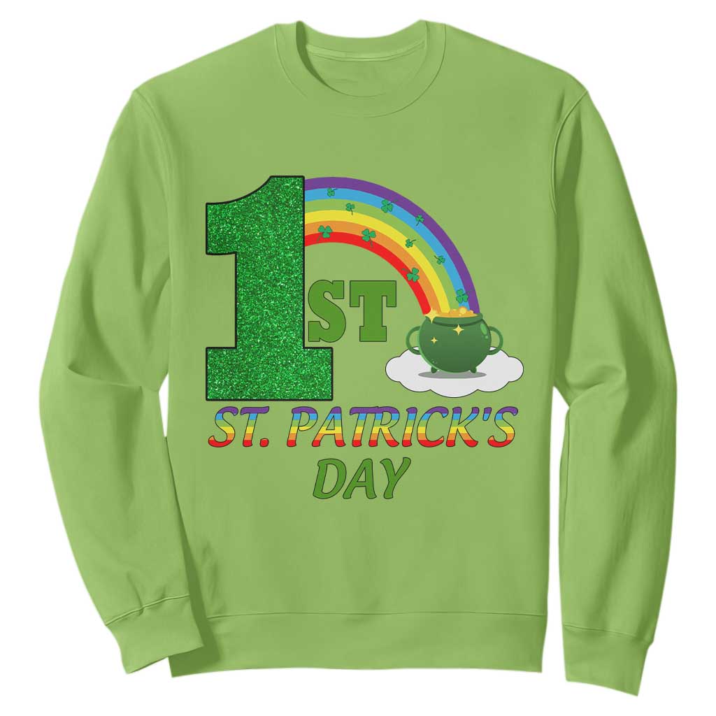 Funny First 1st St Patrick's Day Sweatshirt Shamrock Rainbow Glitter Print TS11 Lime Print Your Wear