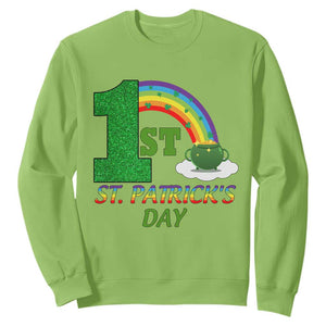 Funny First 1st St Patrick's Day Sweatshirt Shamrock Rainbow Glitter Print TS11 Lime Print Your Wear