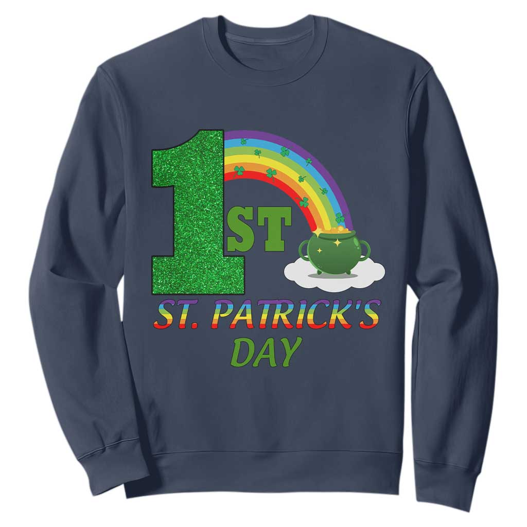 Funny First 1st St Patrick's Day Sweatshirt Shamrock Rainbow Glitter Print TS11 Navy Print Your Wear