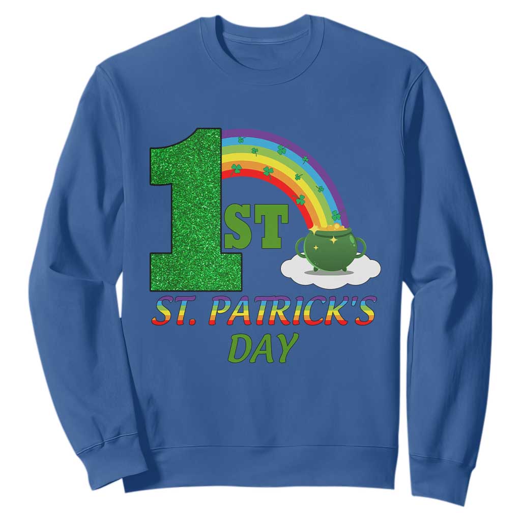 Funny First 1st St Patrick's Day Sweatshirt Shamrock Rainbow Glitter Print TS11 Royal Blue Print Your Wear