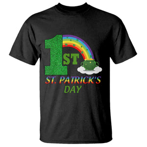 Funny First 1st St Patrick's Day T Shirt Shamrock Rainbow Glitter Print TS11 Black Print Your Wear